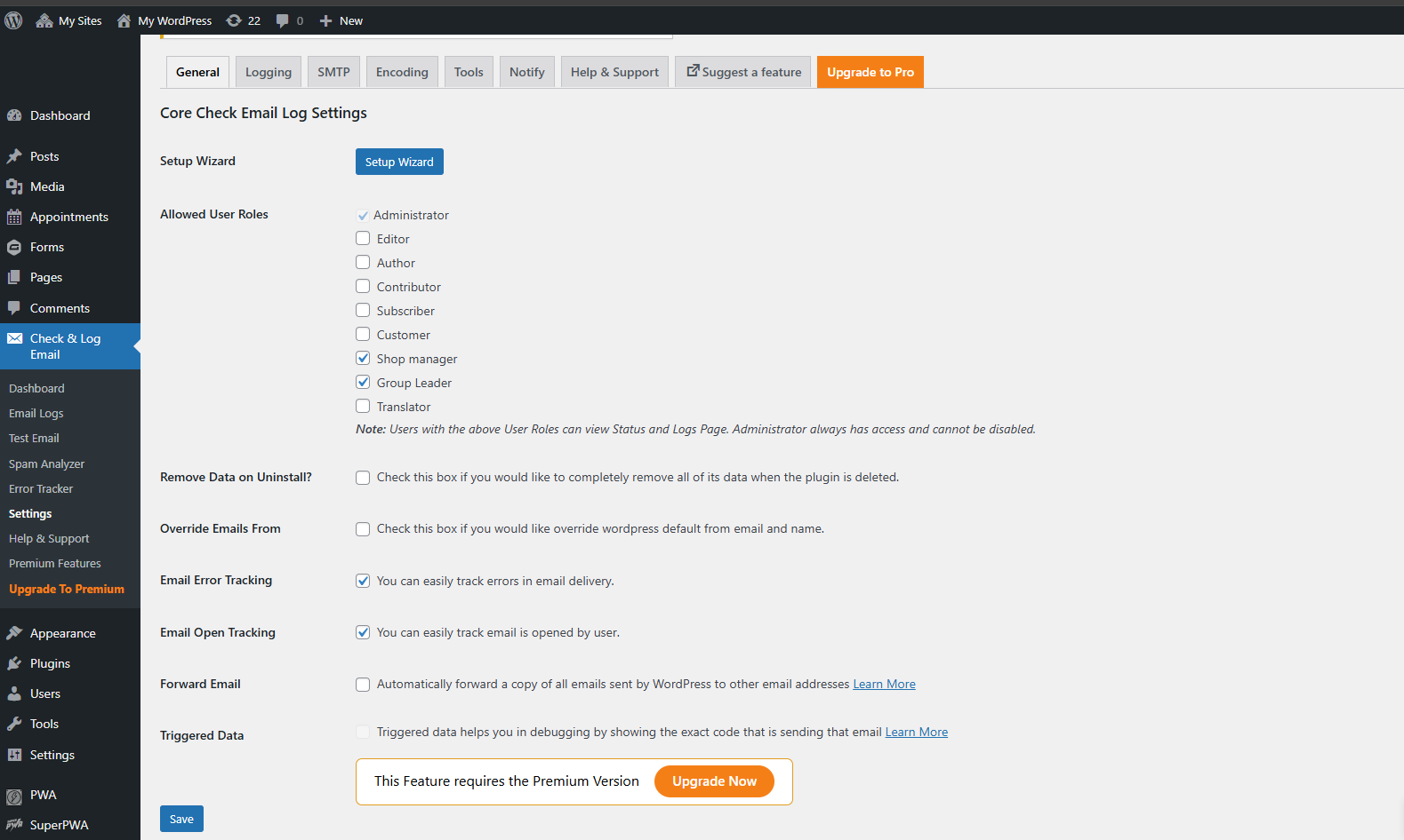 Check & Log Email - SMTP Configuration