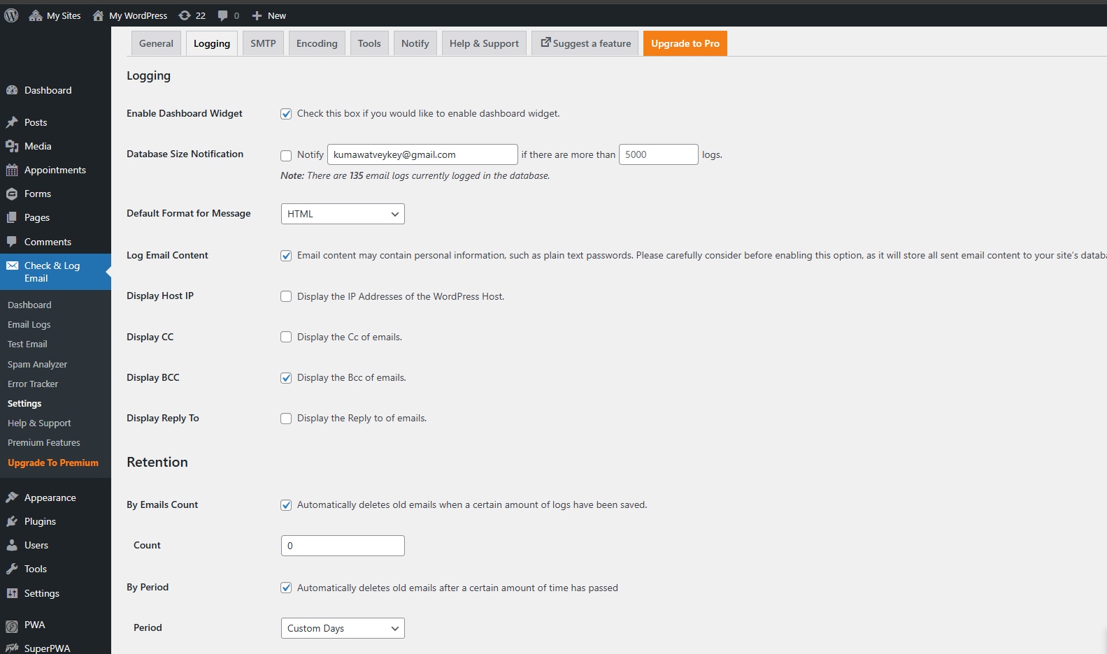 Check & Log Email - Email encoding page