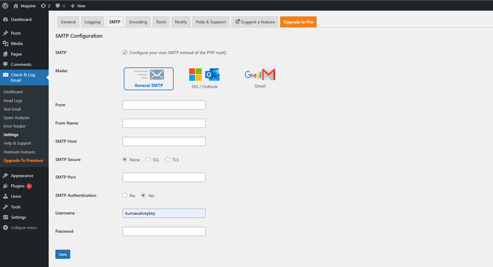 Check & Log Email - Tools page