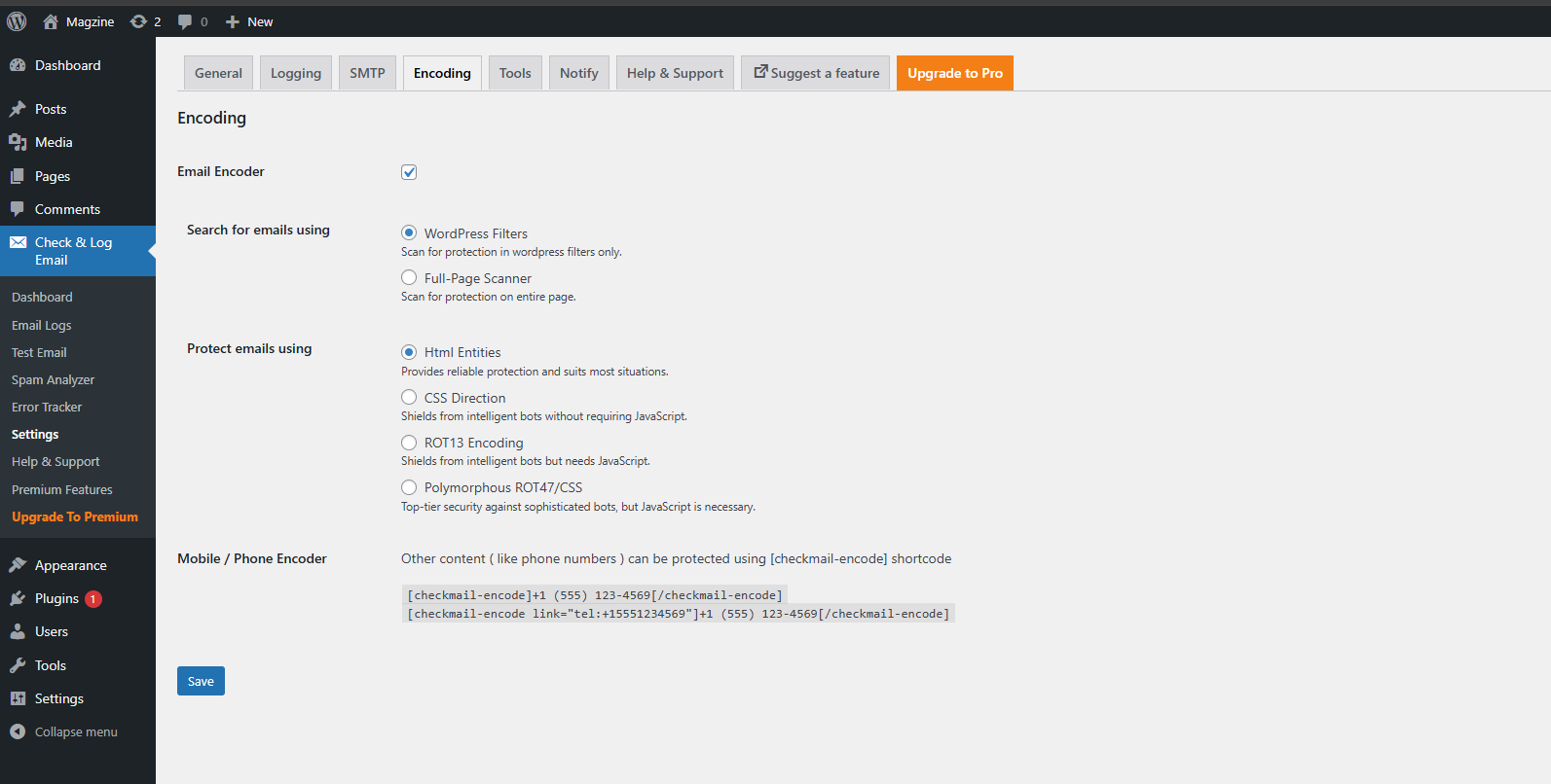 Check & Log Email - Notify page