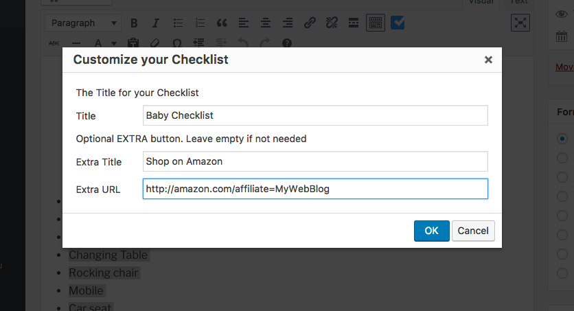 Customize the interactive checklist with buttons & borders color & text including an extra key
