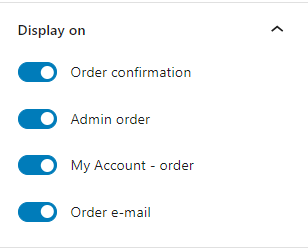 Display on options for new checkout fields.