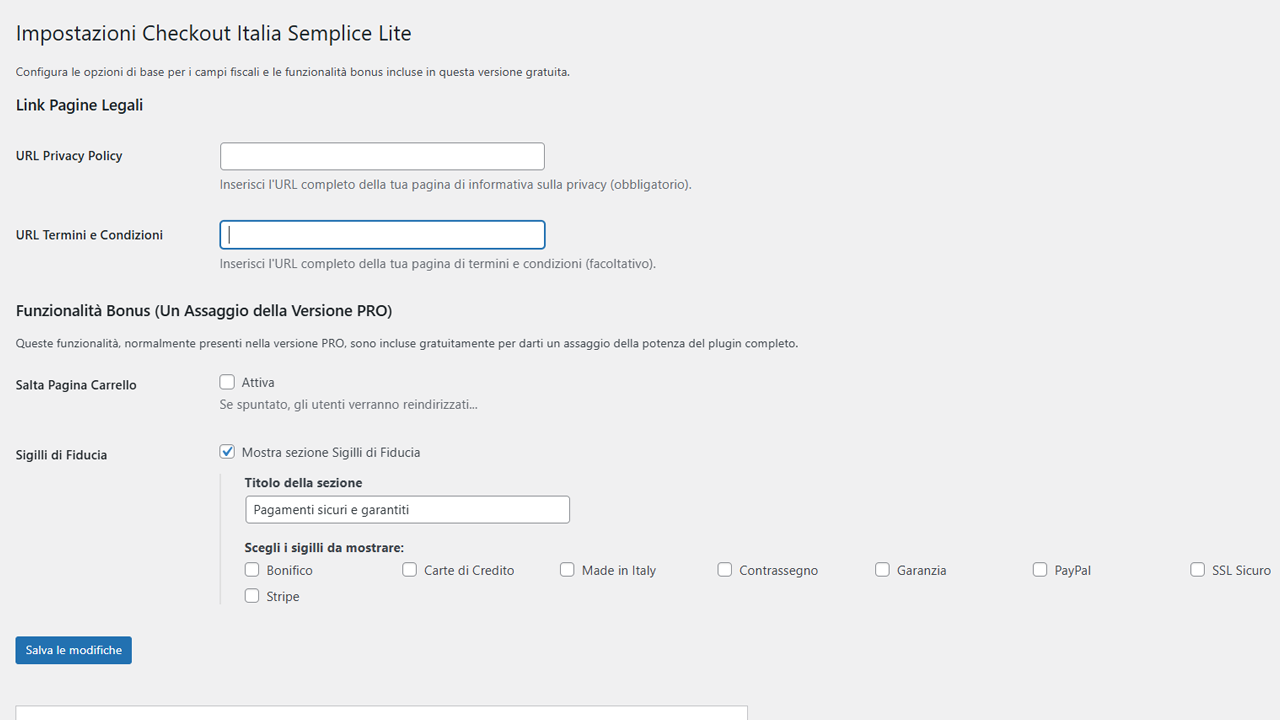The plugin's settings page.
