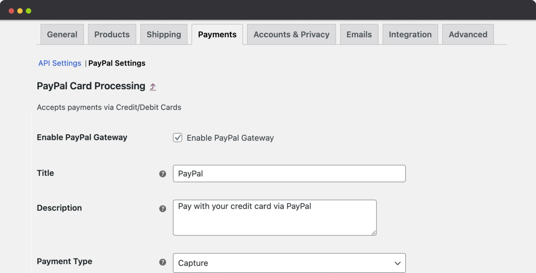 Standard payment method