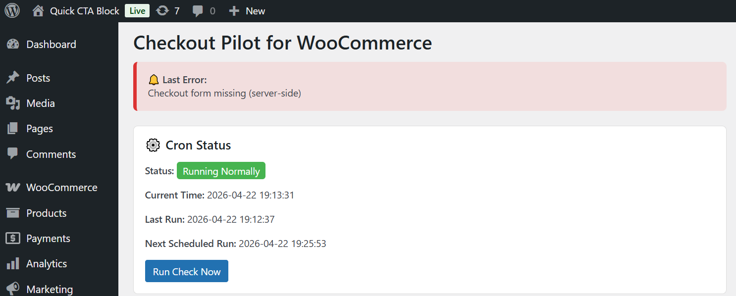 Checkout health monitoring status