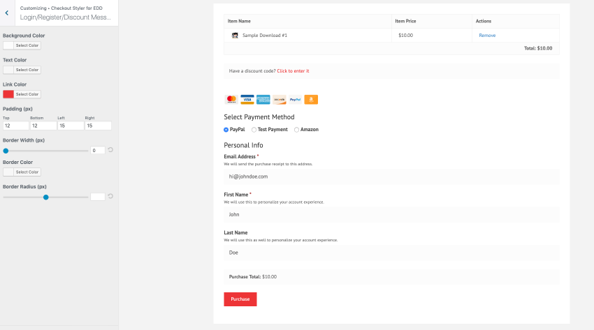 Style checkout form container