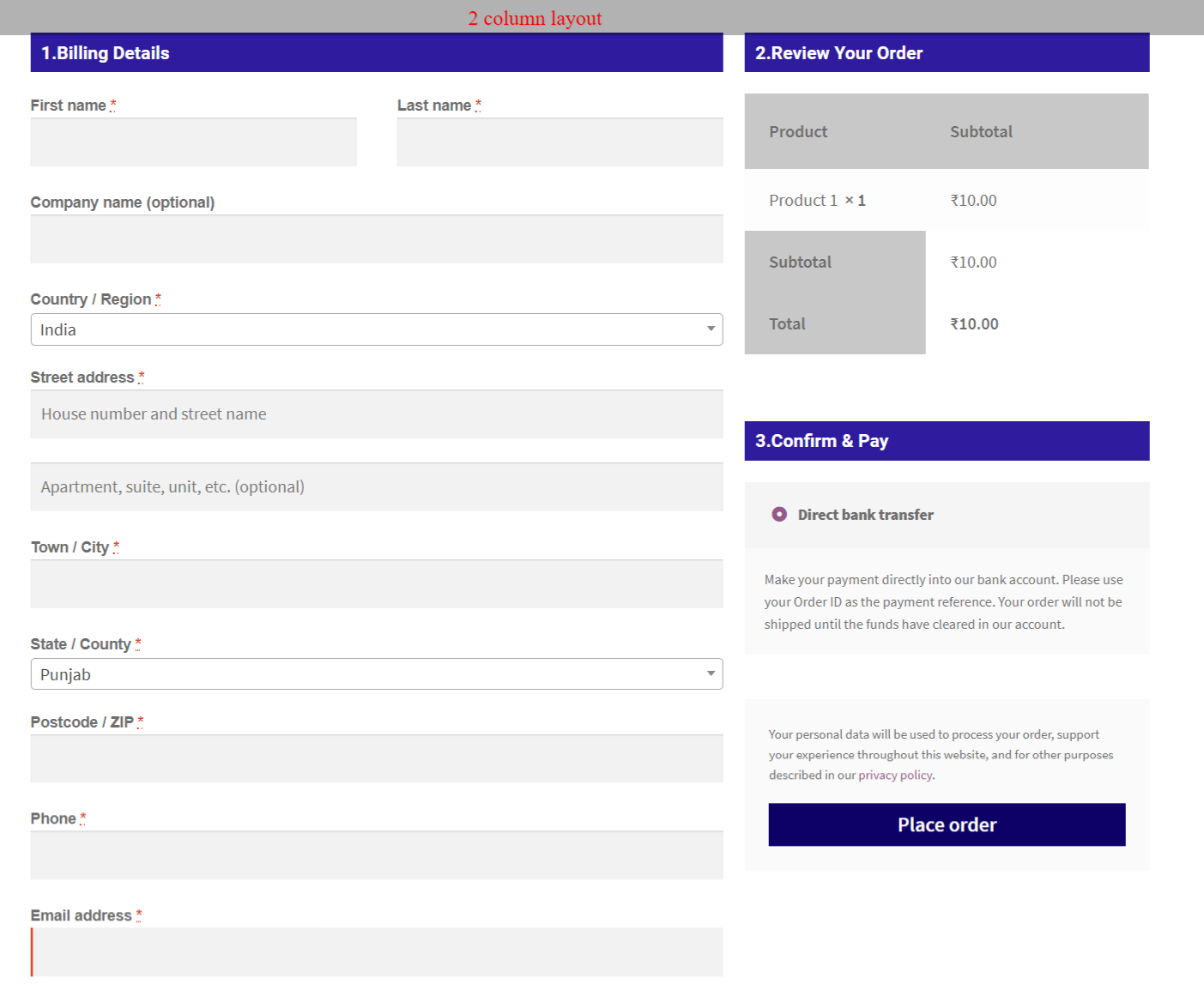 Front End 2-column Layout Result