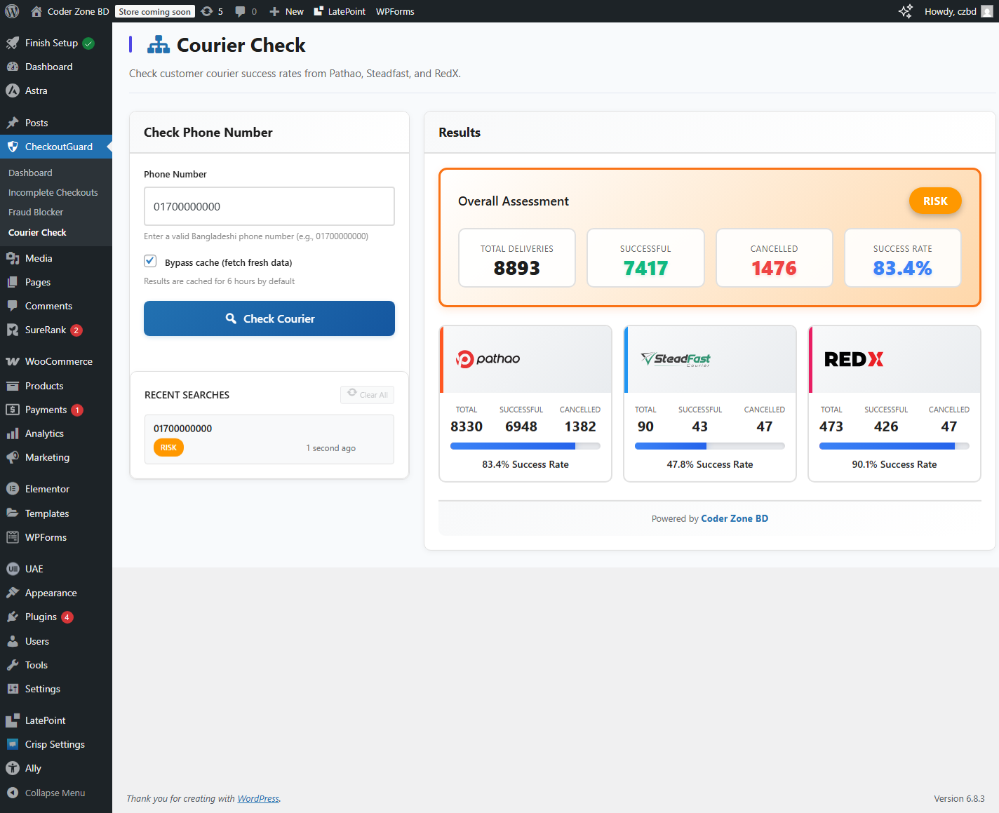 The "Courier Checker" page where you can check unlimited courier results. (screenshot-4.png)