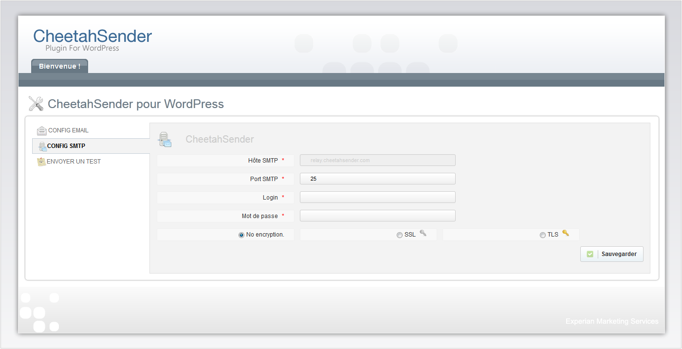 Screen of the SMTP configuration.