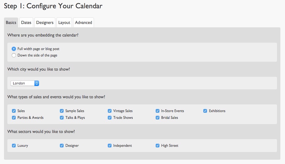 The calendar configurator, which makes it easy to generate calendars for your site.