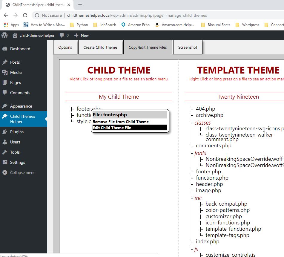 Choosing Edit Child Theme file will let you open the file in a simple editor.