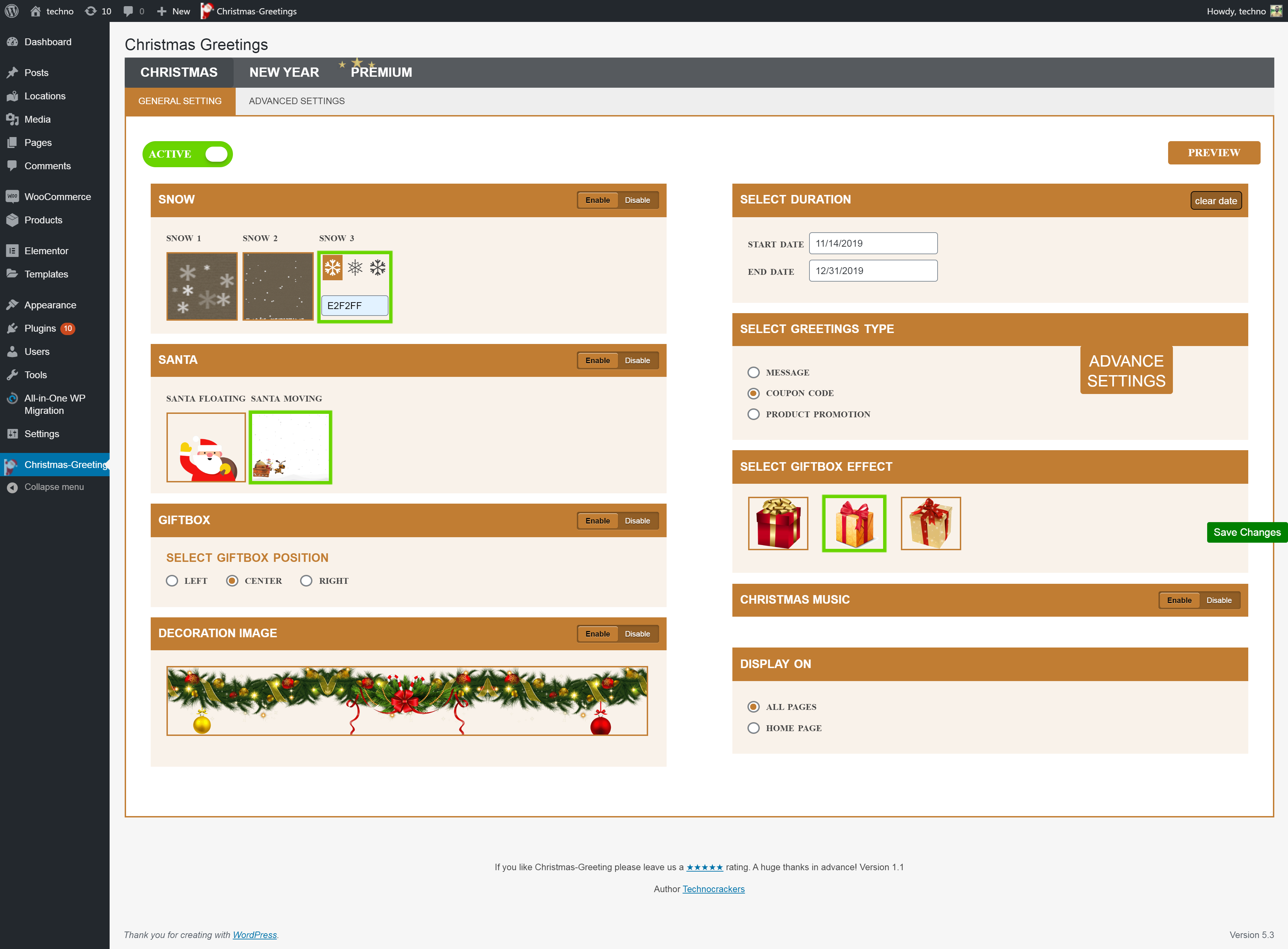 Christmas-Greetings Dashboard.