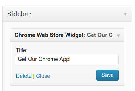 Adding the Google Webstore Widget is simple! Add it Under Appearance->Widgets.