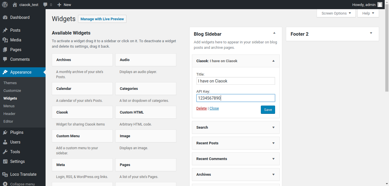 Widget administration