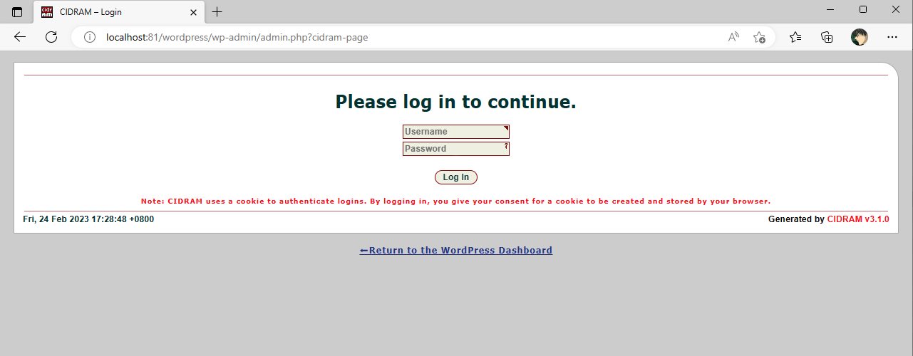 Screenshot of the CIDRAM Front-End homepage.