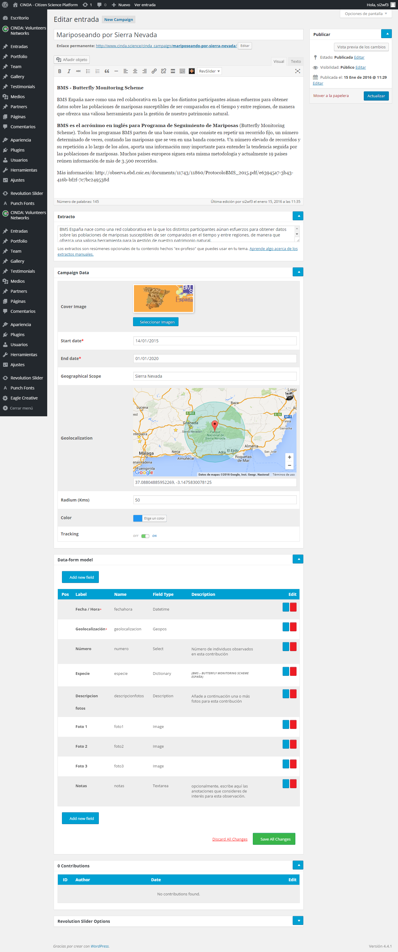 Sample campaign, showing its data model.