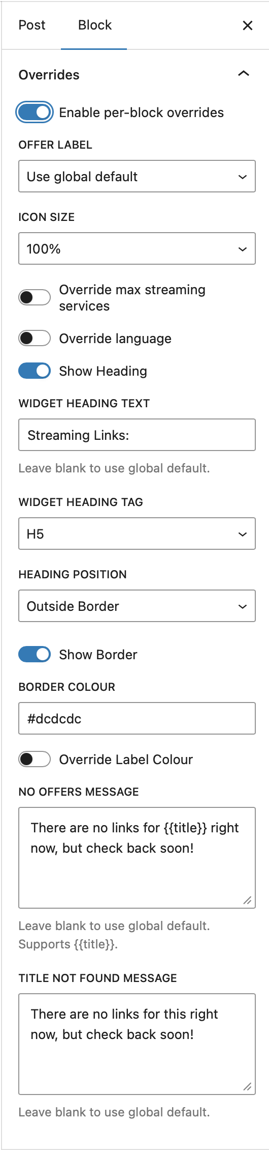 Block options with overrides enabled