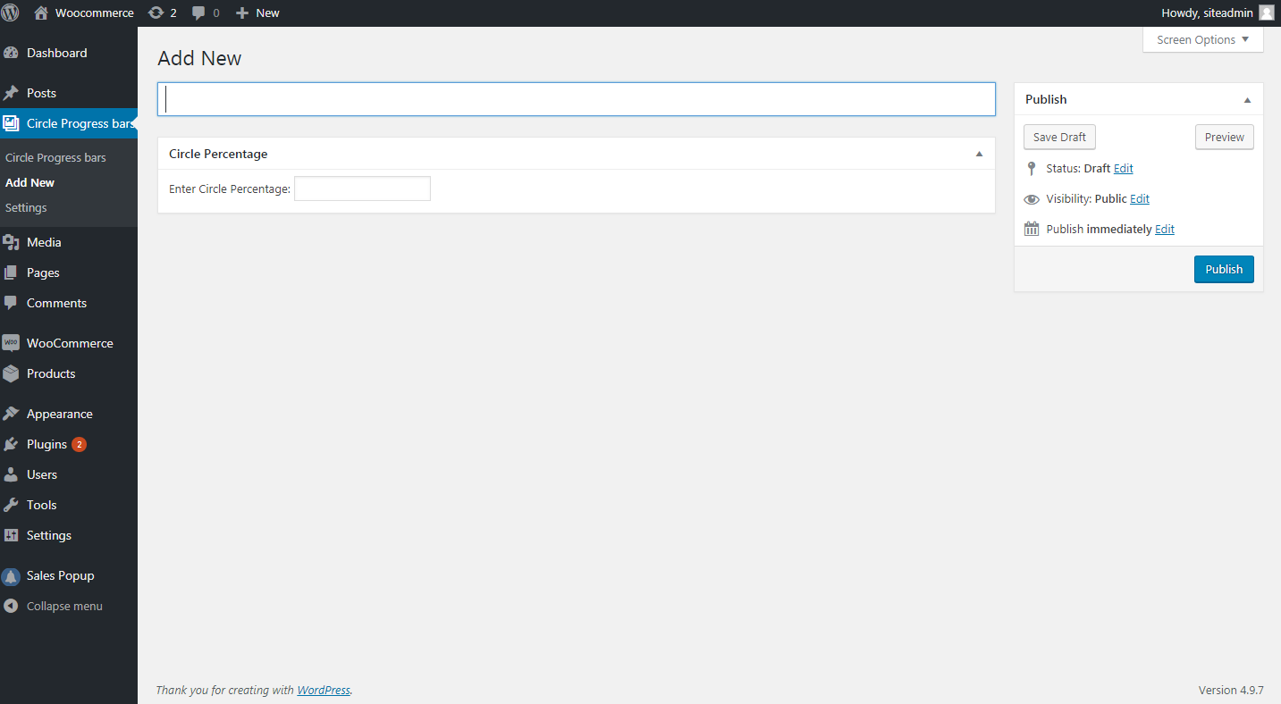 Add new circle progress bar with title and percentage.