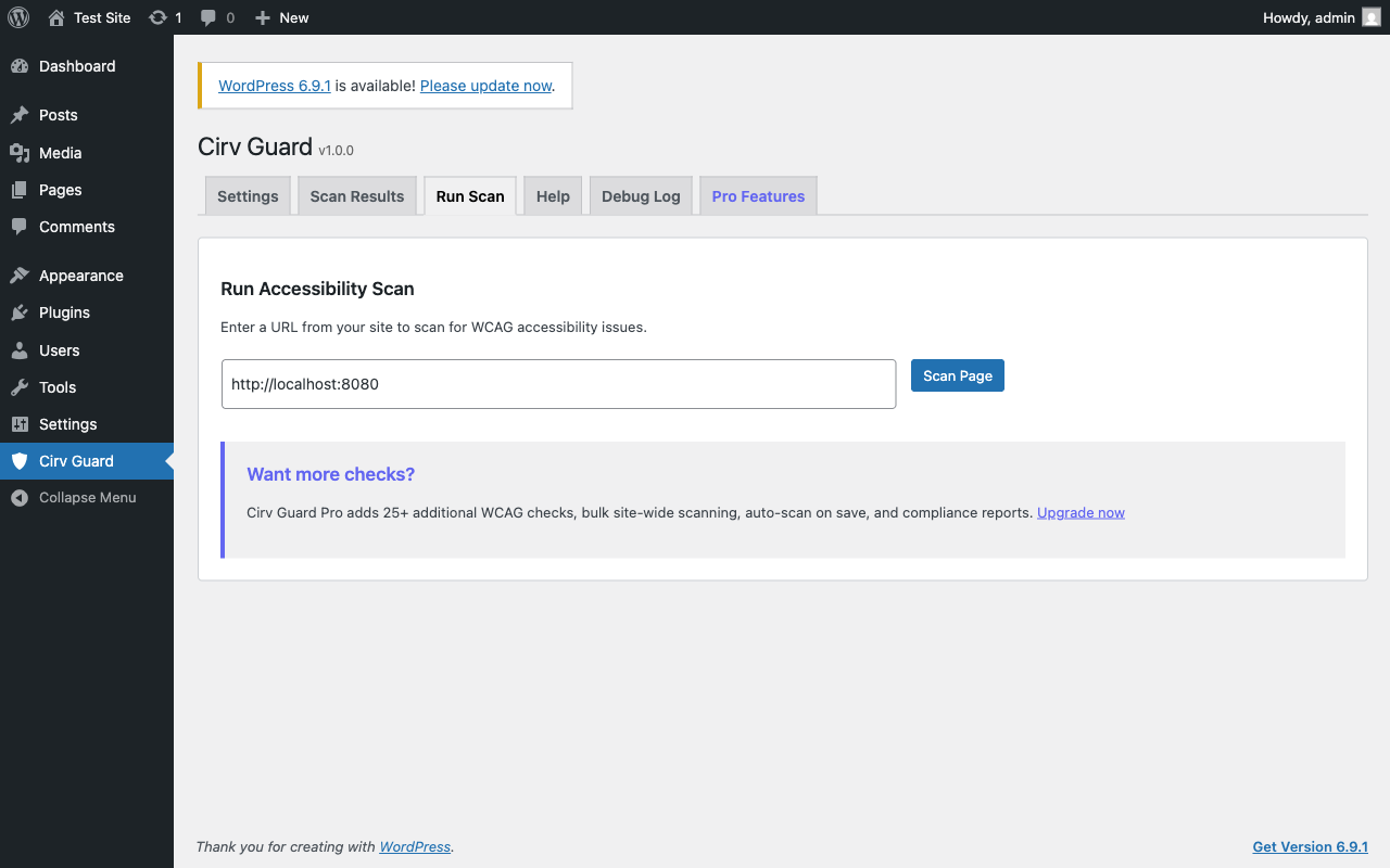 Scan Results - Color-coded pass/fail report with accessibility score