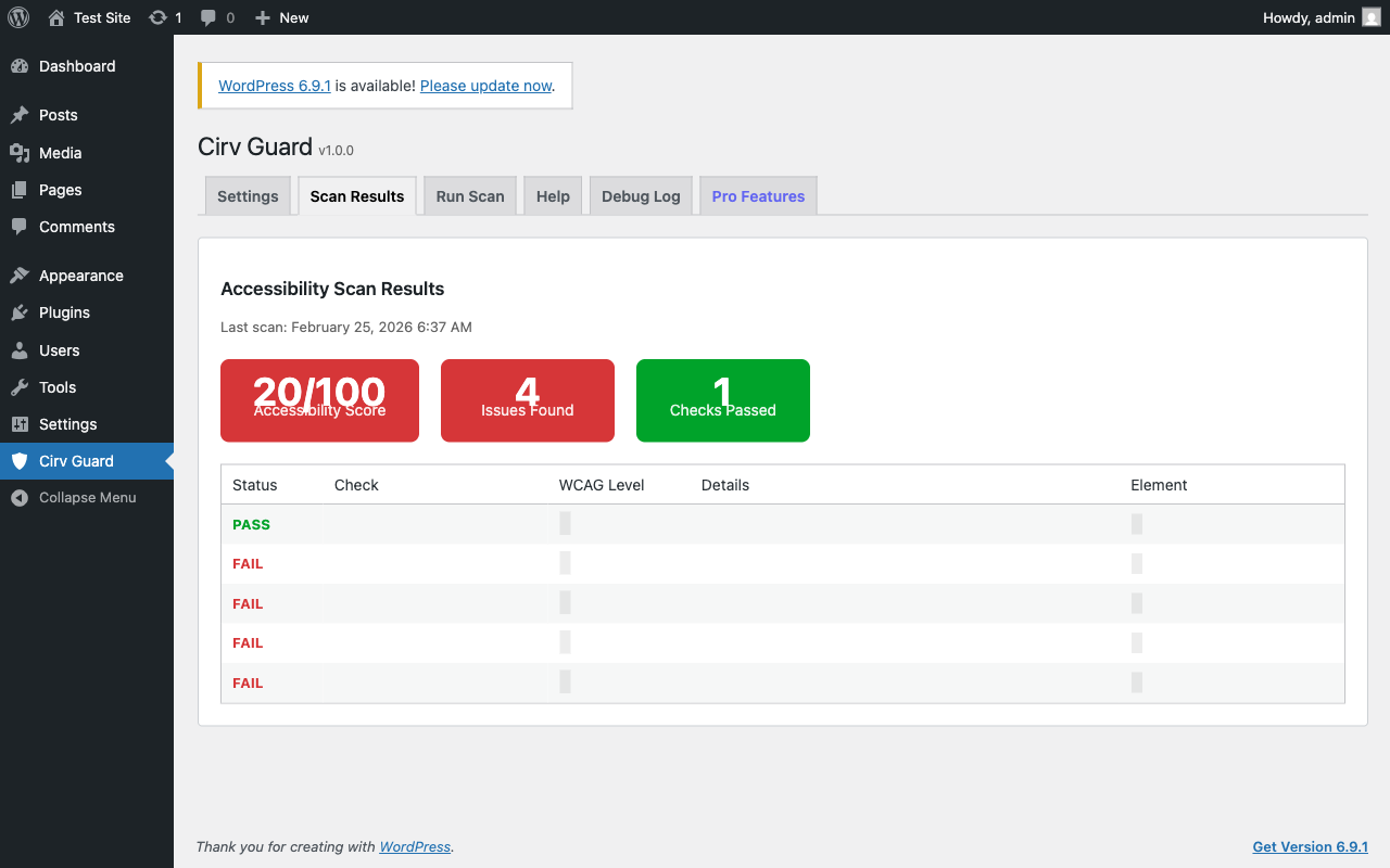 Run Scan - One-click scanning for any page on your site