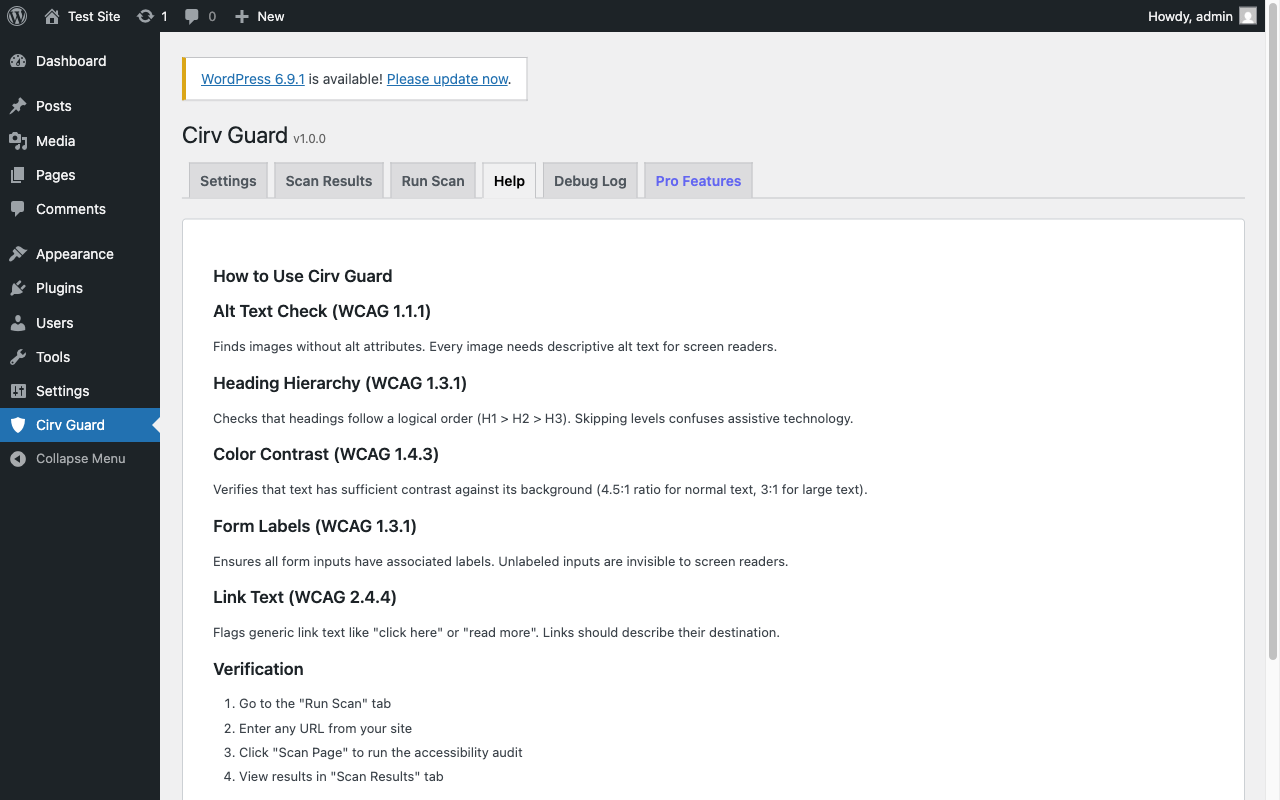 Issue Details - Specific elements flagged with WCAG references