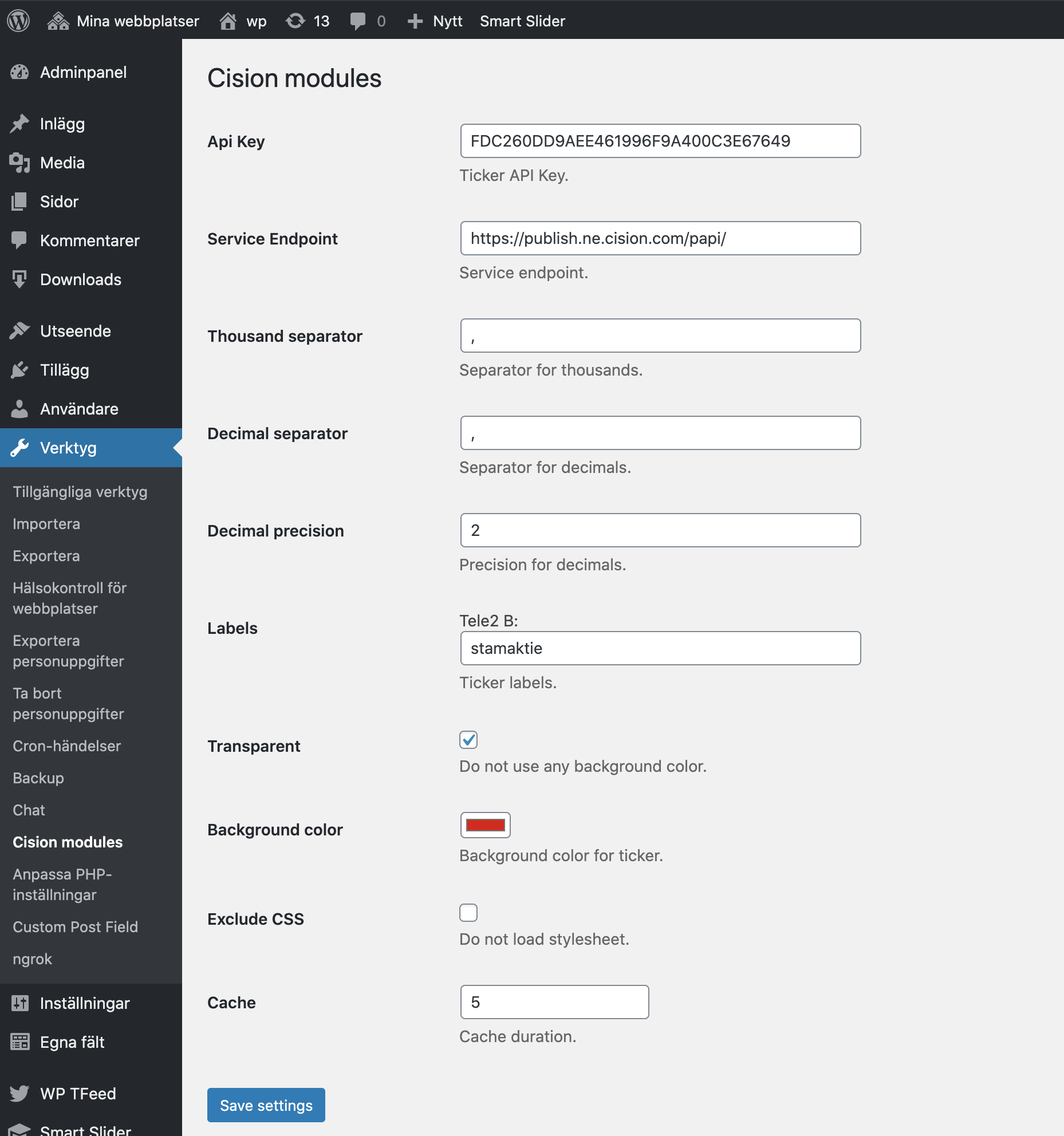 The plugin configuration form.