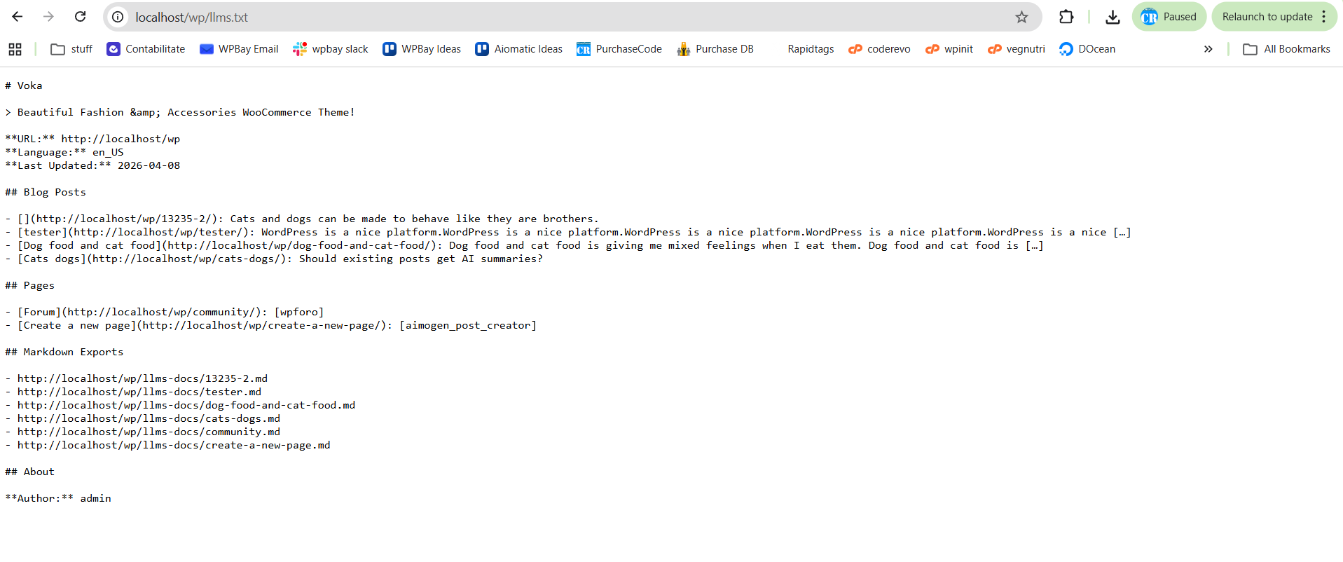 A preview of the auto-generated llms.txt file.