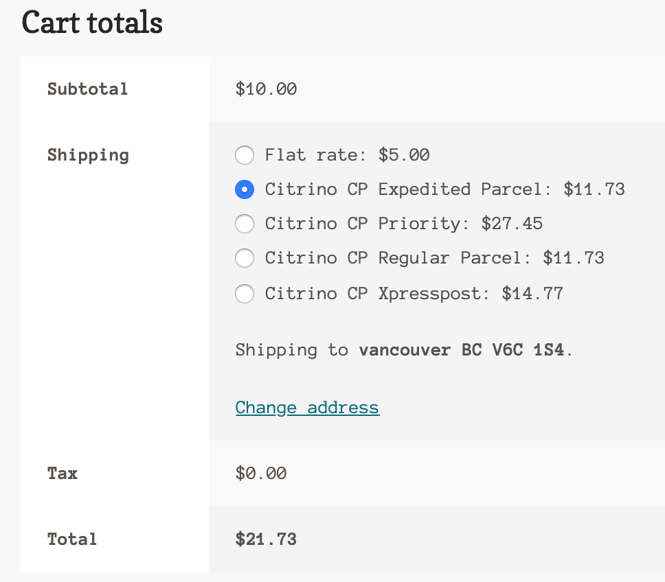 Your customers will get a quote for CanadaPost in the checkout screenshot-2.png