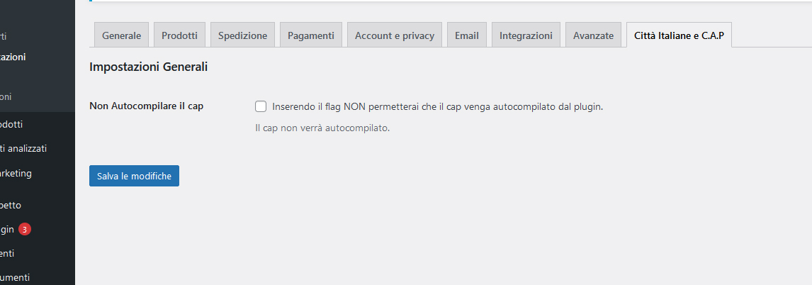Disattivazione del cap autocompilato