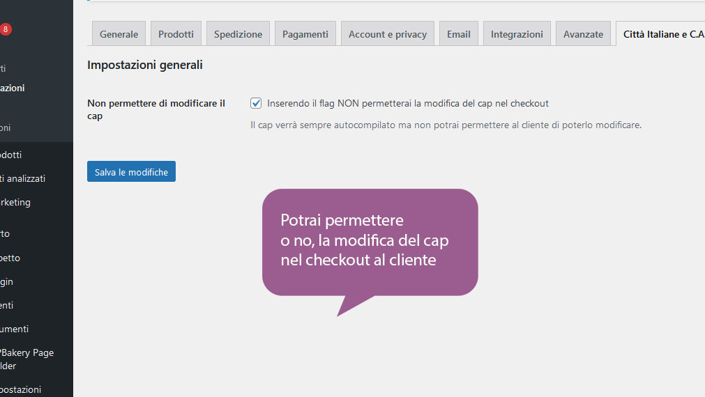 Impostazioni blocco campo cap (versione pro)
