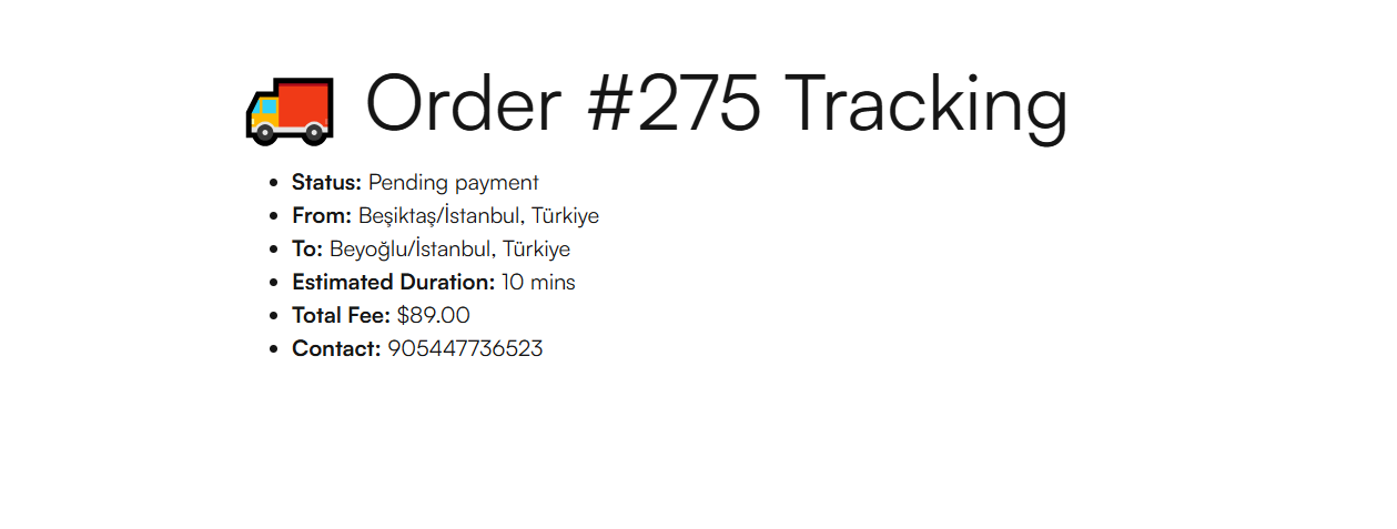 Order tracking page – check order status using order ID.