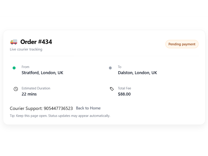 Admin orders list – manage courier orders from the dashboard.