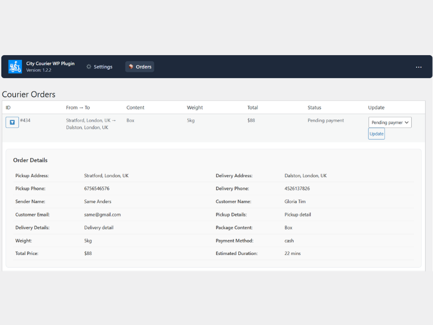 Plugin settings page
