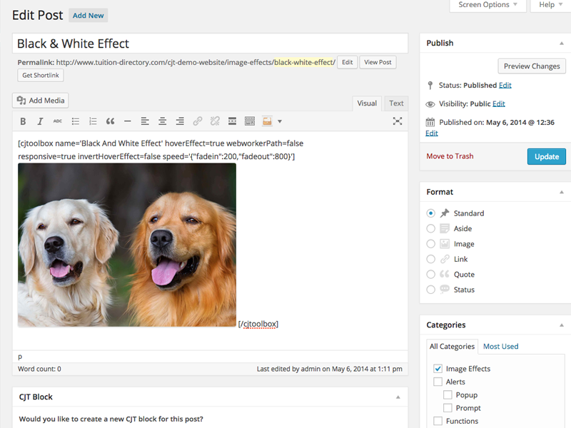 Shortcode is generated and added to the editor