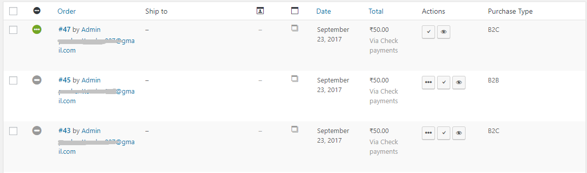 show B2B or B2c on order listing page