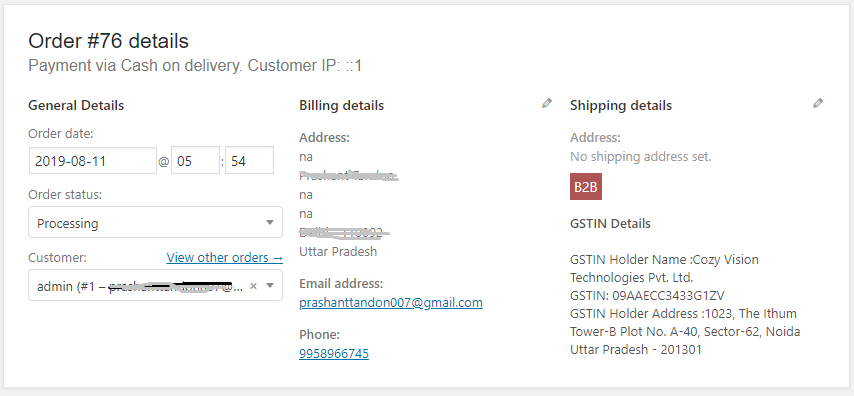 show GSTIN details on order detail page