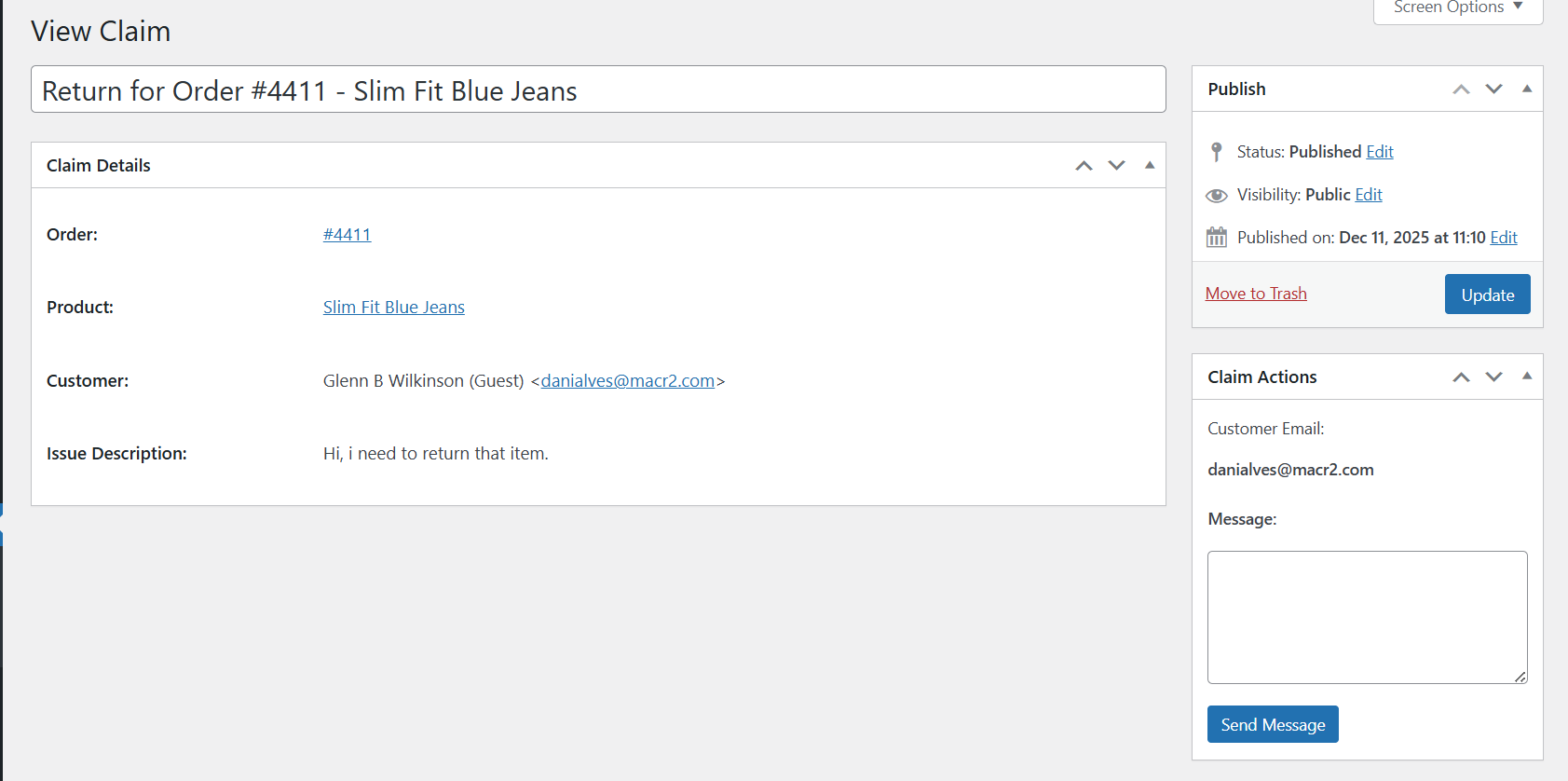 View claim details and communicate with customers directly