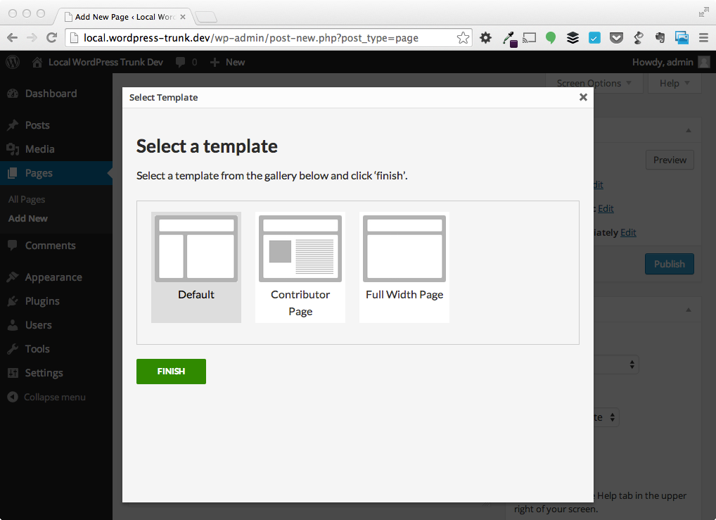 We can choose from a visual representation of templates (you can set all these up in the options for the plugin).