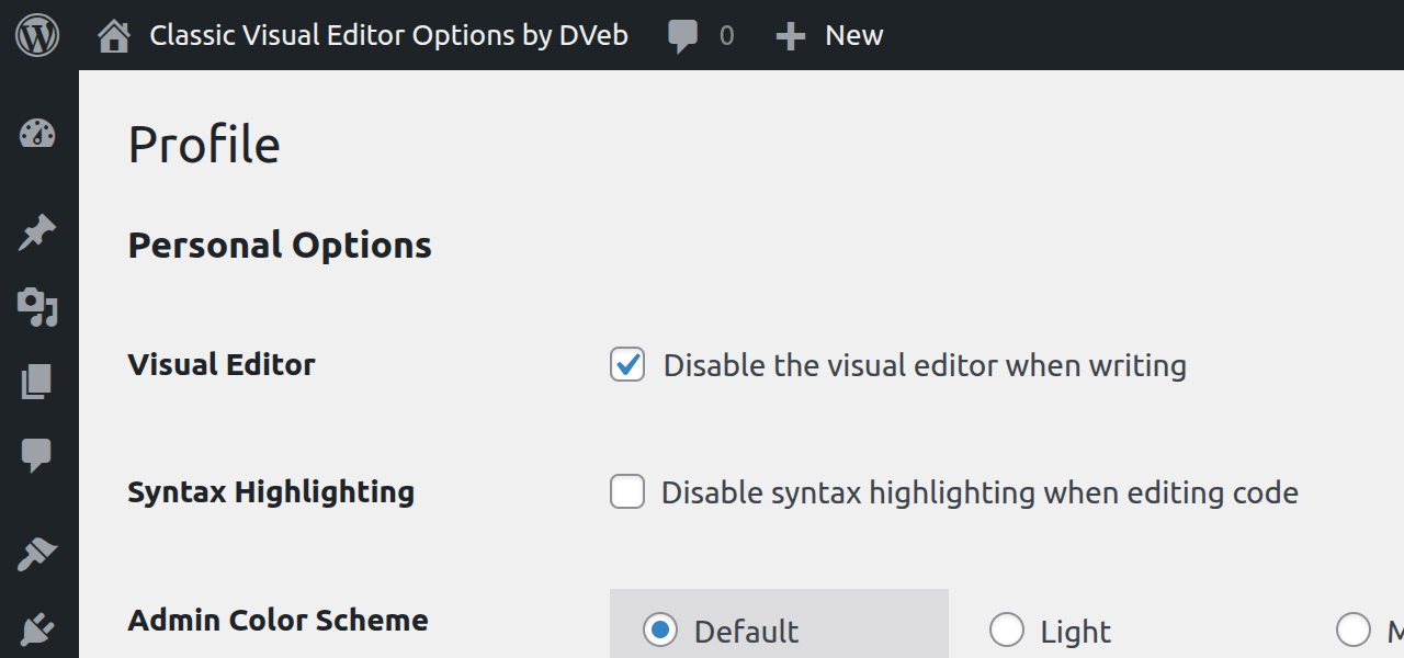 The restored checkbox — active (checked), visual editor disabled.