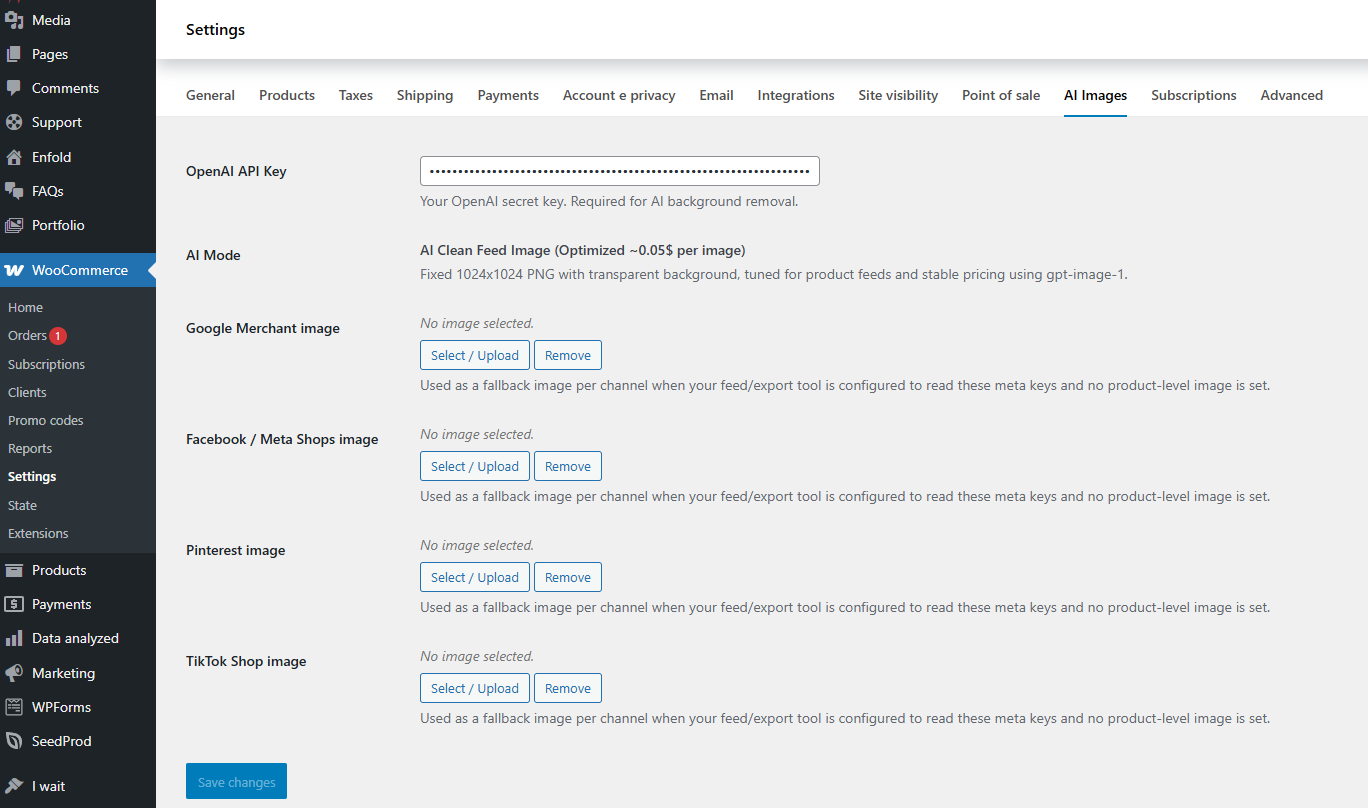 OpenAI API key & global default images panel (PRO)