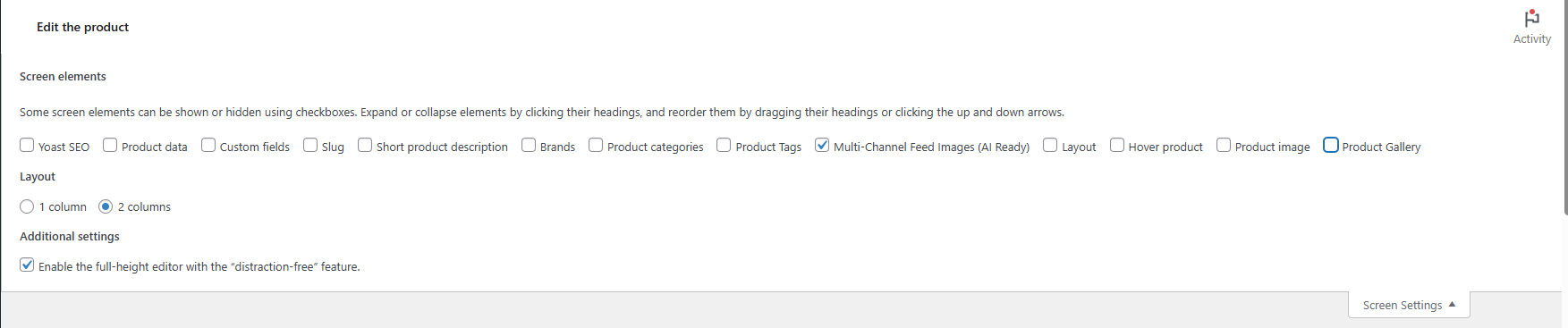 Screen Options showing PRO metabox toggles (PRO)