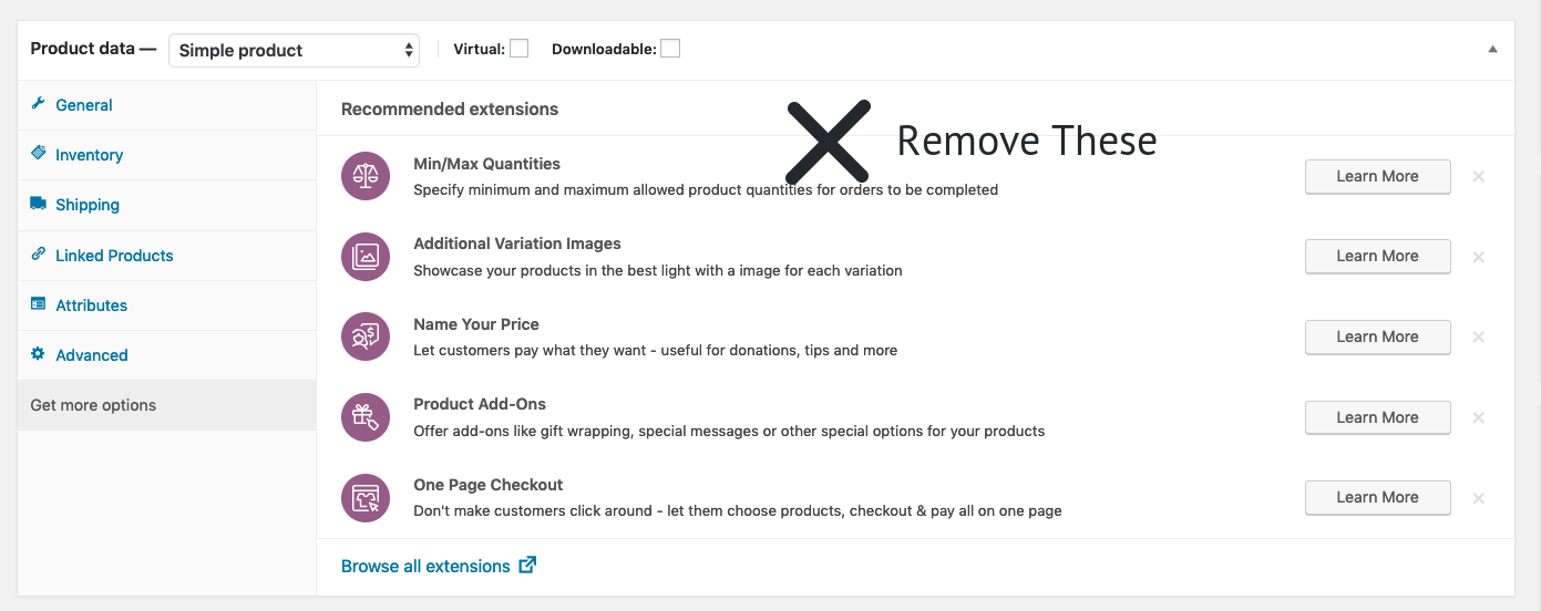 Suggestions tab in product data for WooCommerce extensions will be removed