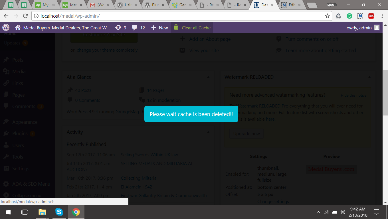 Popup appear showing you that cache is been deleted
