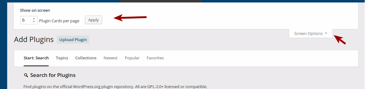 Cleaner Plugin Installer: Added "Screen Options" tab for *setting number of plugin cards per page* - on a per user basis. ([Click here for larger version of screenshot](https://www.dropbox.com/s/psnpnxls3u6yg2l/screenshot-5.png?dl=0))