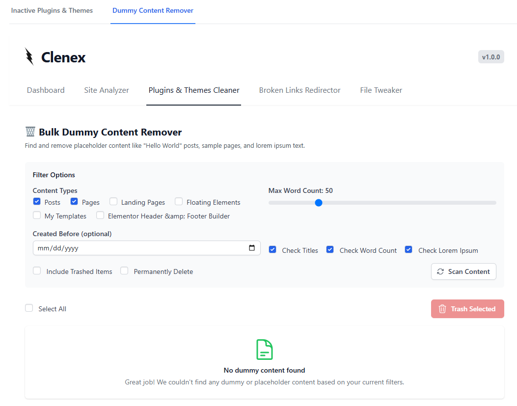 Bulk Dummy Content Remover