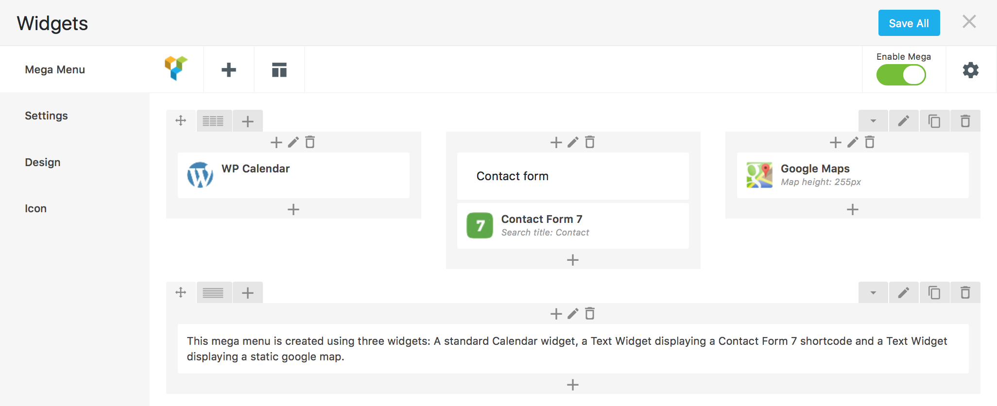 Back-end editor screen of <strong>Widgets</strong> menu item.