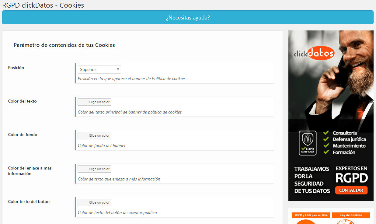 Modificación y colocacion banner política de cookies back-end
