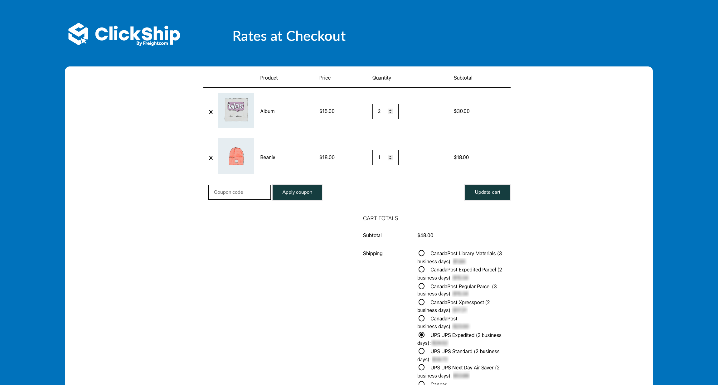 Rates at Checkout