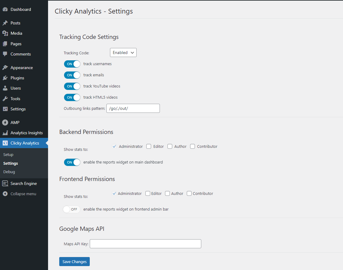 Clicky Analytics Settings