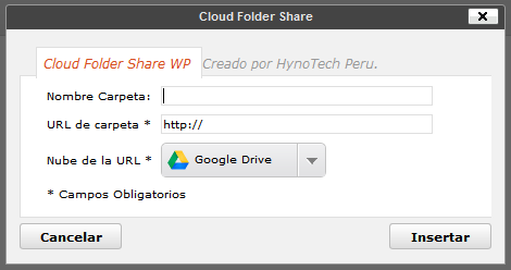 Popup de insercion de contenido en editor